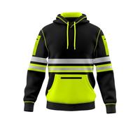 TORO ACTIVA Mens Hi Vis Work Wear Pullover Hoodie Safety Reflective Tape High Viz Sweatshirt Hoodie High Visibility Top Multi Zipper Pockets S-2XL
