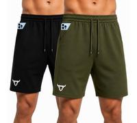 TORO ACTIVA Pack of 2 Men Active Wear Running Shorts Workout Side Invisible Zip Pockets Adjustable Waist Draw String Cord Gym Training Shorts Lightweight Black Olive