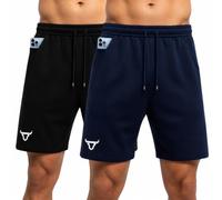 TORO ACTIVA Pack of 2 Men Active Wear Running Shorts Workout Side Invisible Zip Pockets Adjustable Waist Draw String Cord Gym Training Shorts Lightweight Black Navy