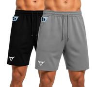 TORO ACTIVA Pack of 2 Men Active Wear Running Shorts Workout Side Invisible Zip Pockets Adjustable Waist Draw String Cord Gym Training Shorts Lightweight Black Grey