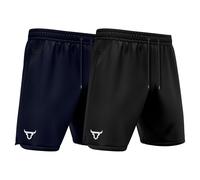 TORO ACTIVA Pack of 2 Men Active Wear Running Shorts Workout Side Invisible Zip Pockets Adjustable Waist Draw String Cord Gym Training Shorts Lightweight Black Navy