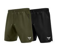 TORO ACTIVA Pack of 2 Men Active Wear Running Shorts Workout Side Invisible Zip Pockets Adjustable Waist Draw String Cord Gym Training Shorts Lightweight Black Olive