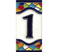 Toro del Oro House Number for Houses - Glazed Ceramic House Number, Hand Painted in Spanish Technique "Cuerda Seca", Names and Addresses, Mosaic Model 5.5 x 10.5 cm (1)