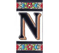 TORO Del Oro House Numbers, Numbers and Letters in Enamelled Ceramic Tile, Hand Painted Technique, Dry Rope, Names and Address Design, Medium Flower Design, 5.5 x 10.5 cm (Letter "N")