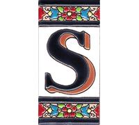 TORO Del Oro House Numbers, Numbers and Letters in Enamelled Ceramic Tile, Hand Painted Technique, Dry Rope, Names and Address Design, Medium Flower Design, 5.5 x 10.5 cm (Letter "S")