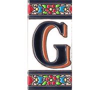 TORO Del Oro House Numbers, Numbers and Letters in Enamelled Ceramic Tile, Hand Painted Technique, Dry Rope, Names and Address Design, Medium Flower Design, 5.5 x 10.5 cm (Letter "G")