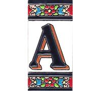 TORO Del Oro House Numbers, Numbers and Letters in Enamelled Ceramic Tile, Hand Painted Technique, Dry Rope, Names and Address Design, Medium Flower Design, 5.5 x 10.5 cm (Letter "A")