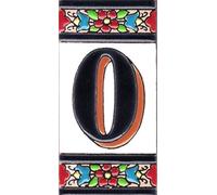 TORO DEL ORO House Numbers - Numbers and Letters on Enamel Ceramic Tile - Hand Painted Technical Dry Rope - Names and Address - Medium Flower Design 5.5 x 10.5 cm (Number Zero"0")