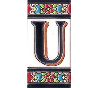 TORO DEL ORO House Numbers - Numbers and Letters on Enamel Ceramic Tile - Hand Painted Technical Dry Rope - Names and Address - Medium Flower Design 5.5 x 10.5 cm (Letter "U")