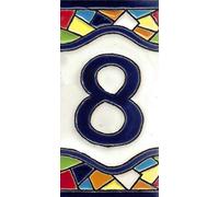 TORO DEL ORO House Numbers. Tile Numbers and Letters. Enameled Ceramic, Hand Painted Technical Dry Rope. Names and Addresses. Medium Mosaic Design 5.5 x 10.5 cm (Number eight "8")