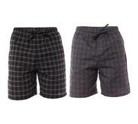 Toro Rocco Pack of 2 Mens Woven shorts Pyjamas bottom Sleepwear Nightwear Checked Design with Pockets Comfy to wear, Black Grey Large