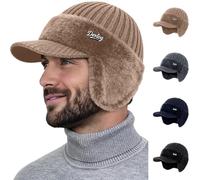 Torocky Coldshield Trapper Hat, Knitted Winter Beanie with Brim & Ear Flaps, Plush Fleece Lined Thermal Cap for Skiing, Cycling, Hiking & Outdoor