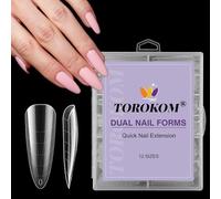 TOROKOM 120 PCS Clear Dual Nail Forms System, Full Cover Stiletto Nail Mold Tips for Acrylic Nail Extension - Professional Nail Art Design Tools for Salon & Home