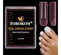 TOROKOM 120Pcs, 12 Sizes Pink Poly Gel Nail Forms for Toes, Long Square Dual Forms, Pedi Nail Extension, Reusable Toe Nail Tips Mold