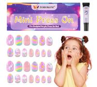 TOROKOM 24PCS Press on Nails for Kids, 1 Pack, Rainbow Unicorn