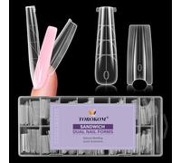 TOROKOM 256PCS Sandwich Dual Nail Forms, Transparent Top & Bottom Design Nail Molds for Quick Nail Extensions, Reusable Nail Mold for Builder Gel & Polygel, No Paper Forms Needed (16sizes Coffin)