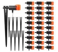 TOROKOM 30Pcs Adjustable Water Flow Irrigation Dripper with 30Pcs Support Stakes, Drip Irrigation Emitters System Fit for 1/4 inch Hose for Garden Lawn Plants Flower Pot (Orange）