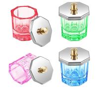 TOROKOM 4 Colors Dappen Dish for Acrylic Nails, Glass Crystal Acrylic Powder Holder with Lid Nail Art Acrylic Liquid Cups Nail Crystal Bowl Glassware Tools for Nail Art Manicure