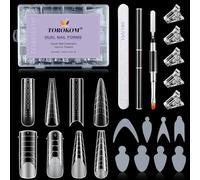 TOROKOM Dual Form Kit, 192PCS Poly Gel Forms for French Nails, 96PCS Reusable Silicone Pads, with 5PCS Clips, Brush Pen, Files Buffer, Extension Kit for Beginner