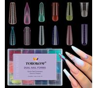 TOROKOM Dual Nail Forms 288PCS 12 Colors Extension Molds Stiletto Coffin Square Acrylic Nail Tips 12 Shapes for Builder Gel Manicure Nail Art Design Salon & DIY