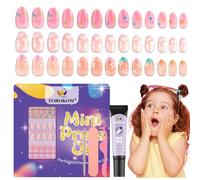TOROKOM Kids Press On Nails Kit - 78 Pieces Fake Nails with Builder Glue, Full Cover Short False Nails for Girls for Birthday, Party, Christmas-Pink Star