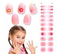 TOROKOM Kids Semi-Cured Gel Nail Strips, Flower Star Cute Nail Art Wraps | 22 Pcs Fun Gel Nail Stickers for Girls, No LED Lamp Needed Easy DIY Salon Quality Home Manicure