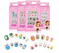 TOROKOM Pack of 96 Stick-On Nails for Children, Self-Adhesive Artificial Fingernails Set, False Nails for Girls, Small Hands, Women