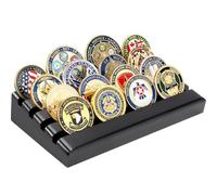 Torolle Challenge Coin Display Holder, 4 Row Military Army Collectible Rack Holds 16 Coins Natural Solid Wood Stand for Collectors Veterans -Black