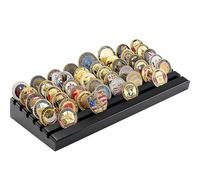 Torolle Challenge Coin Display Holder, 6 Row Military Army Collectible Rack Holds 48 Coins Natural Solid Wood Stand for Collectors Veterans -Black