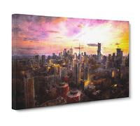 Toronto Canada Skyline Painting Modern Art Canvas Wall Art Print Ready to Hang, Framed Picture for Living Room Bedroom Home Office Décor, 24x16 Inch (60x40 cm)