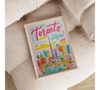 Toronto Canada Travel Poster - Colorful Retro Skyline Wall Art Print, Unframed CN Tower Illustration, Canadian Landmarks Wall Decor, Trendy Aesthetic Cityscape Gift, A1-594 x 841 mm