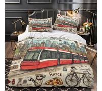 Toronto cityscape 3D Pattern Comforter Cover 3pcs Microfibre Skin-Friendly Stain illustrated urban scene Duvet Cover 2 Pillow Shams Zippered Closure Lightweight Family & Guests King（220x240cm）