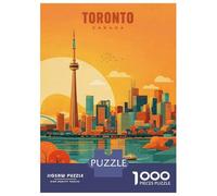Toronto Skyline at Sunset 1000 Piece Jigsaw Puzzle, Continental Street Poster, Screen-Free Fun, Interlocking Paper Pieces, Travel Gift for Home Décor Fans, 38x26cm/1000pcs
