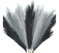 TORONTOKYO 8Pcs Black and Grey Faux Pampas Grass Tall Decor, 35.4” Fluffy Artificial Pompous Grass Branches, Large Pampas Grass Reed Stems for Floor Vase Filler, Wedding, Baby Shower, Home Boho Decor