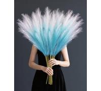 TORONTOKYO 8Pcs Blue Faux Pampas Grass Tall Decor, 35.4” Fluffy Artificial Pompous Grass Branches, Large Pampas Grass Reed Stems for Floor Vase Filler, Wedding, Baby Shower, Home Boho Decor