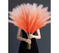TORONTOKYO 8Pcs Orange Faux Pampas Grass Tall Decor, 35.4” Fluffy Artificial Pompous Grass Branches, Large Pampas Grass Reed Stems for Floor Vase Filler, Wedding, Baby Shower, Home Boho Fall Decor