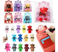 TORONTOKYO Valentines Day Gifts for Kids - 28 Pack Valentines Day Cards with Mini Plush Bear Keychain Toys for Kids Boys Girls Classroom School Gift Exchange Prize Rewards Bulk Party Favors