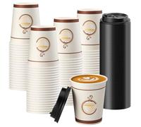 TOROTON 100 Pack Paper Coffee Cups, Disposable Paper Cups for Cold & Hot Drinks, 8OZ(240ml) Recyclable Kraft Takeaway Coffee Tea Cups with Lids, Party, Home,Office,Travel