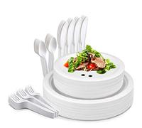 TOROTON 125 Pieces Paper Dinnerware Set, 25 Set DisposableTableware Kit, Dinner Paper Plates, Forks, Knives, Spoons for Wedding Party Camping