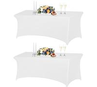 TOROTON 2 Pack Spandex Table Cloth 6FT, Tight, Fitted, Washable and Wrinkle Resistant Stretch Rectangular Patio Table Cover for Wedding, Party, Event, Banquet, White, for 183Lx76Wx76H cm Table