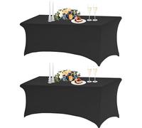 TOROTON 2 Pack Spandex Table Cloth 6FT, Tight, Fitted, Washable and Wrinkle Resistant Stretch Rectangular Patio Table Cover for Wedding, Party, Event, Banquet, for 183Lx76Wx76H cm Table, Black