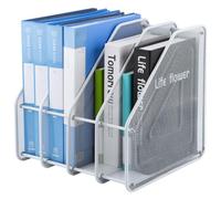 TOROTON Mesh Magazine File Rack Holder, 4 Compartments Metal Filing Rack Home Office Desk Book Sorter Storage Shlef for Paper Magazine Literature Documents and Books - White