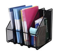 TOROTON Mesh Magazine File Rack Holder, 4 Compartments Metal Filing Rack Home Office Desk Book Sorter Storage Shlef for Paper Magazine Literature Documents and Books -Black