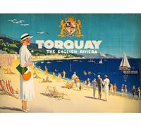 Torquay English Riviera Traveling Poster - A4 Wall Art, Wanderlust Print, Inspirational World Map, Vintage City, Retro Poster, Home Decor for Living Room, Office, Gift Idea for Travel Lovers