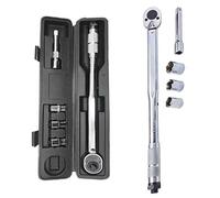 Torque Wrench 28-210Nm 1/2" Drive,Torque Wrench Set Extension Bar & 17mm 19mm 21mm Socket & Storage Box Silver