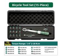 Torque Wrench Set for Bike - 15/24 Piece with for Precision Laser-Etched Scale, 72-Tooth Ratchet, Aluminum-Titanium Handle, Chromium-Vanadium Steel, Dual-Direction Switch, Compact Design