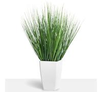 Torre & Tagus 17" Artificial Onion Grass in White Rectangle Pot, Faux Grass Plant & Tall Foliage Fake Grass Decor as Artificial Grass for Planters, 11" x 11" x 17" (Onion Grass Fake Plant)