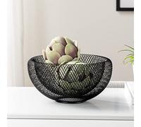 Torre & Tagus 9 Inch Black Double Wall Wire Mesh Metal Decorative Bowl, Modern Fruit Bowl Basket for Kitchen Island, Dining Room Table, Entryway Console, Great Room Accent Table, Home Office Decor