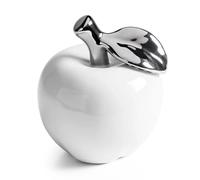 Torre & Tagus White Apple Decor Ceramic Fruit with Reflective Silver Stem, Gloss Finish for Elegant Home Decor, Decorative Apples for Bookcase, Shelf, Table in Living Room or Wedding Gift (Orchard)