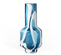 Torre & Tagus White Striped Clear Blue Vase for Centerpieces - 12 Inch Tall Blue Glass Vase for Flowers & Modern Home Decor, Large Decorative Accents For Living Room Decor or Large Bouquet Flower Vase